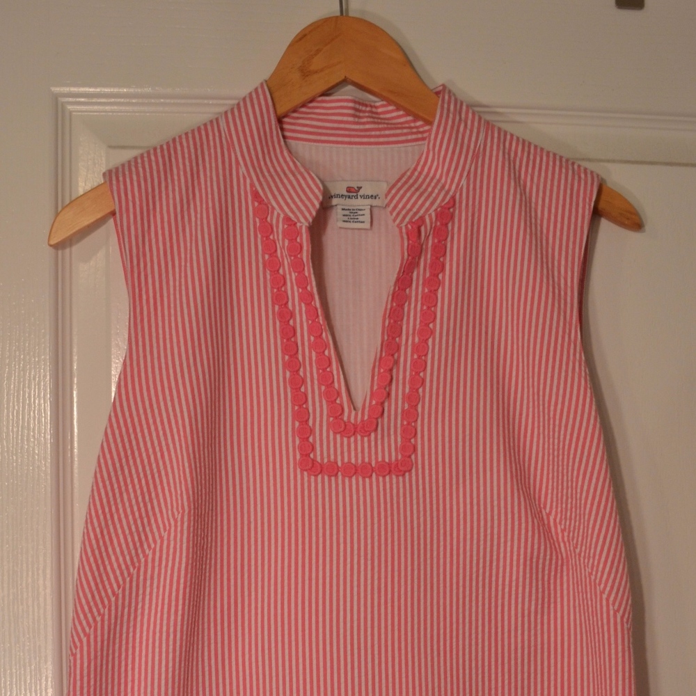 Vineyard Vines Pink White Striped Seersucker Dress